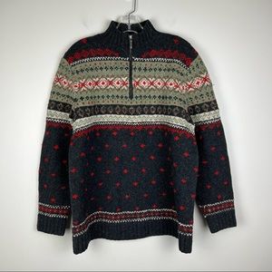 Lauren Ralph Lauren women's medium M ¼ zip gray Fair Isle 100%  Sweater